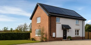 UK home with roof solar panels and wall-mounted battery storage